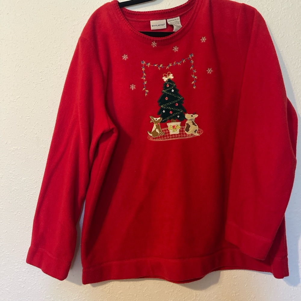White Stag Red Sweater with Holiday Tree Design